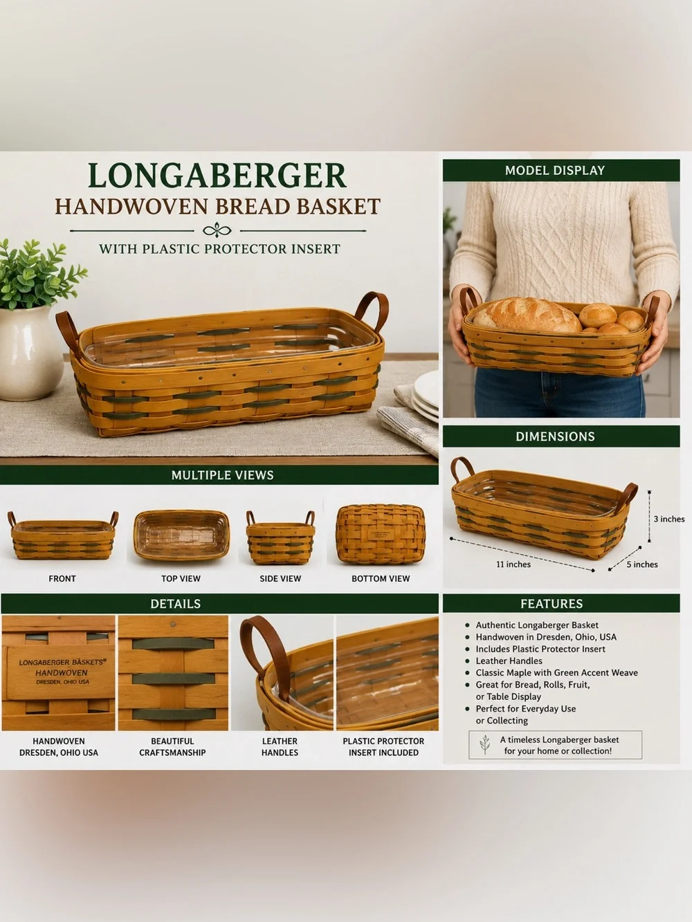 Longaberger Handwoven Bread Basket 11